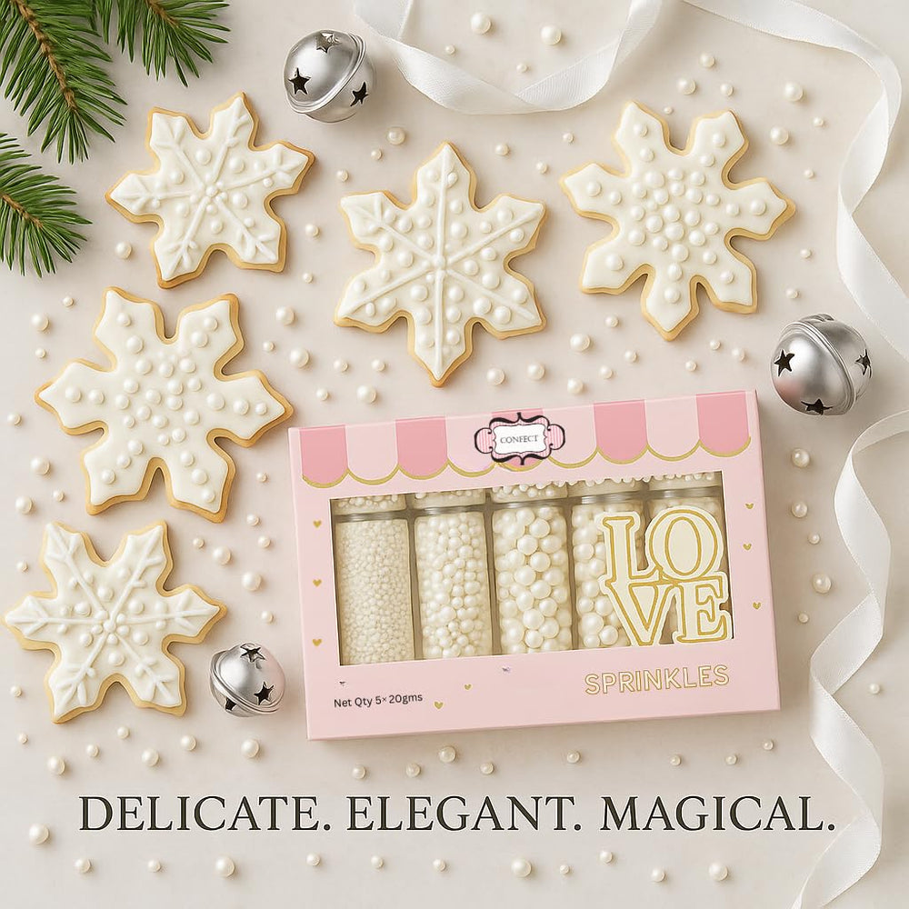 Confect White Pearls five sizes pack adds texture.