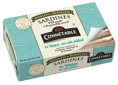 Connetable Sardines in Water pack highlights freshness and protein for a quick, healthy snack.