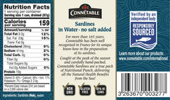 Connetable no salt-added label highlights responsible sourcing.