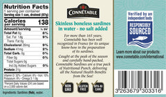 Connetable Sardines skinless and boneless emphasize easy prep and clean texture for pasta.