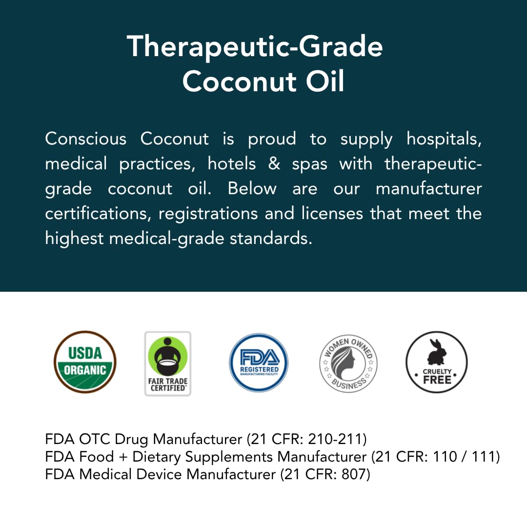Conscious Coconut Farm Fresh badge emphasizes quick oil extraction.