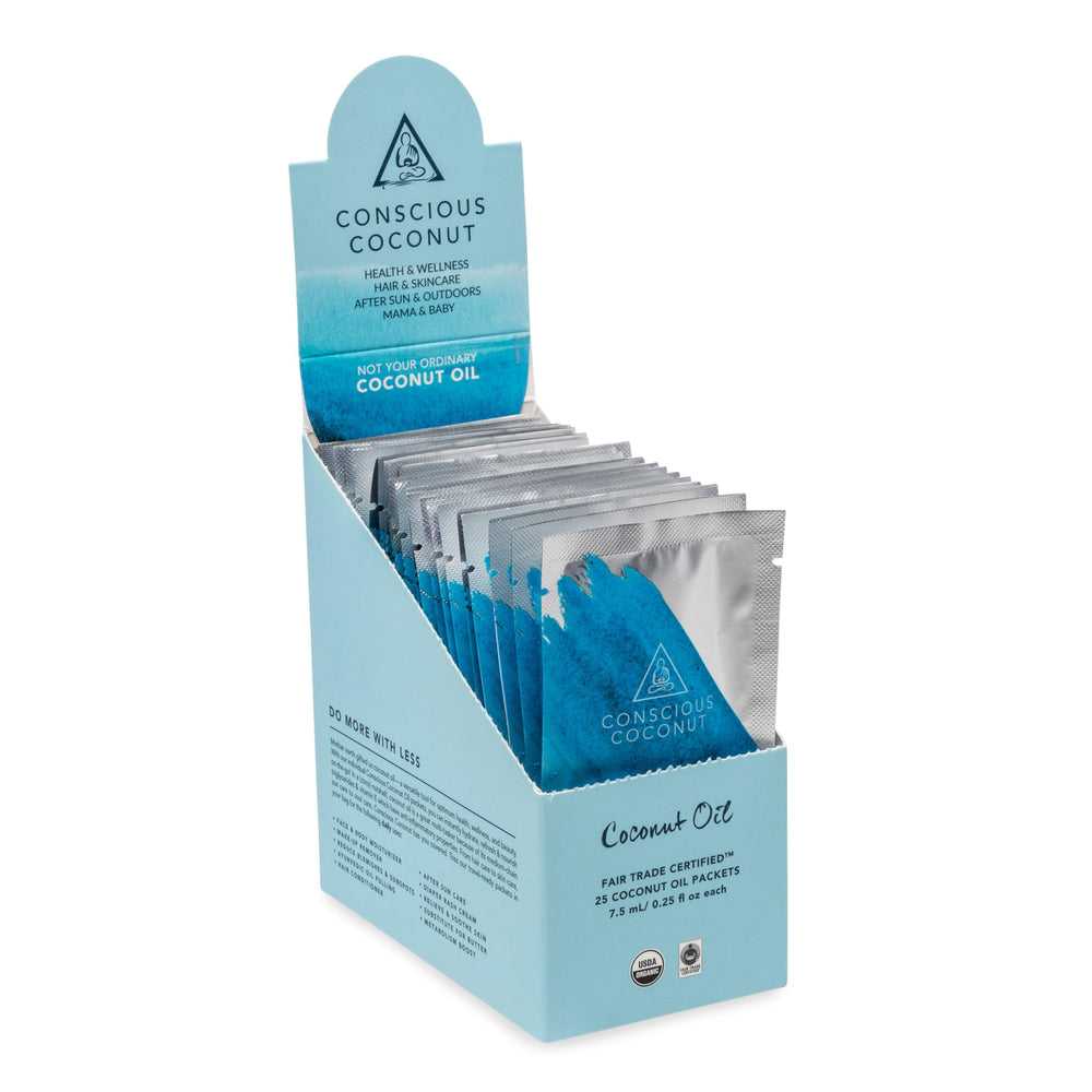 Conscious Coconut Organic Coconut Oil Packet — convenient travel-size option for skin care and versatility.
