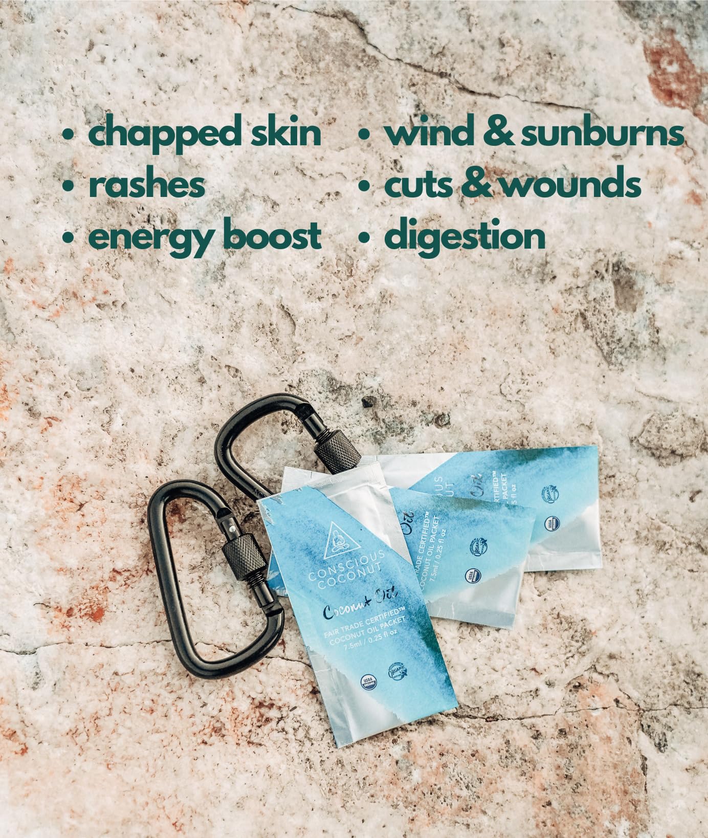 Conscious Coconut skin care oil packet — multipurpose product for body and hair routines.