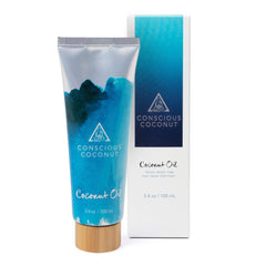 Conscious Coconut travel tube close-up showing leak-free design for on-the-go daily moisture.