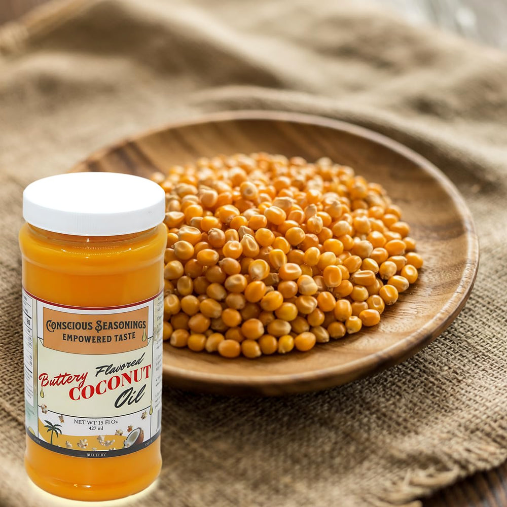 CONSCIOUS SEASONINGS CS gluten-free non-GMO oil bottle on the counter signals clean-ingredient cooking.