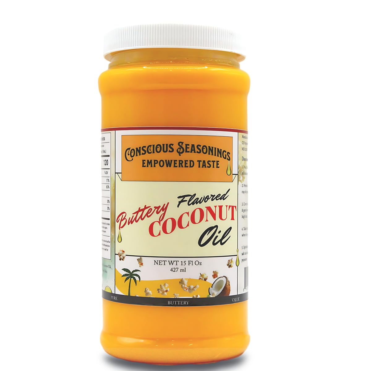 CONSCIOUS SEASONINGS CS popcorn butter oil jar showcases authentic movie-theater flavor for homemade popcorn.
