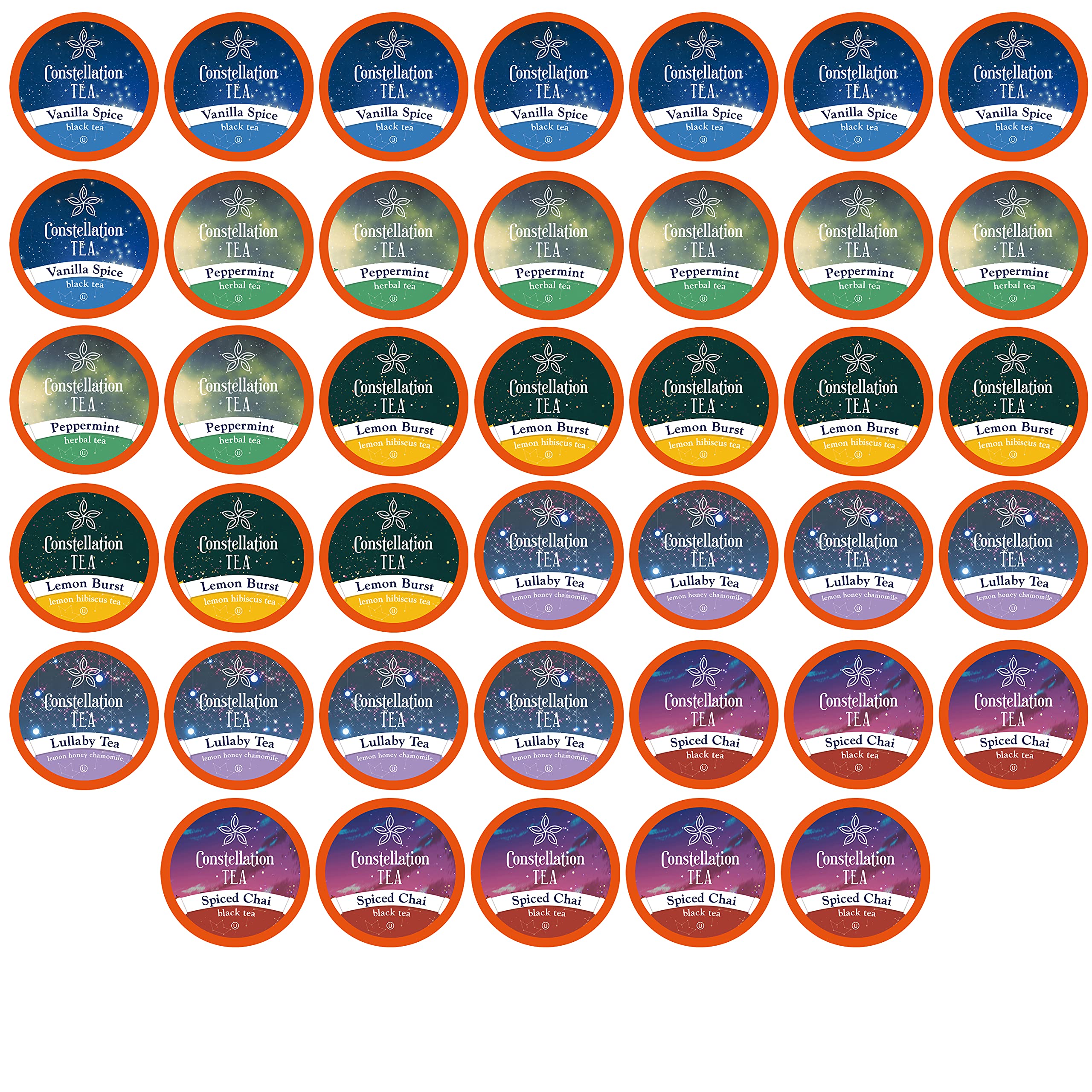 Constellation Tea assorted variety pack sampler pods for convenient flavor exploration.