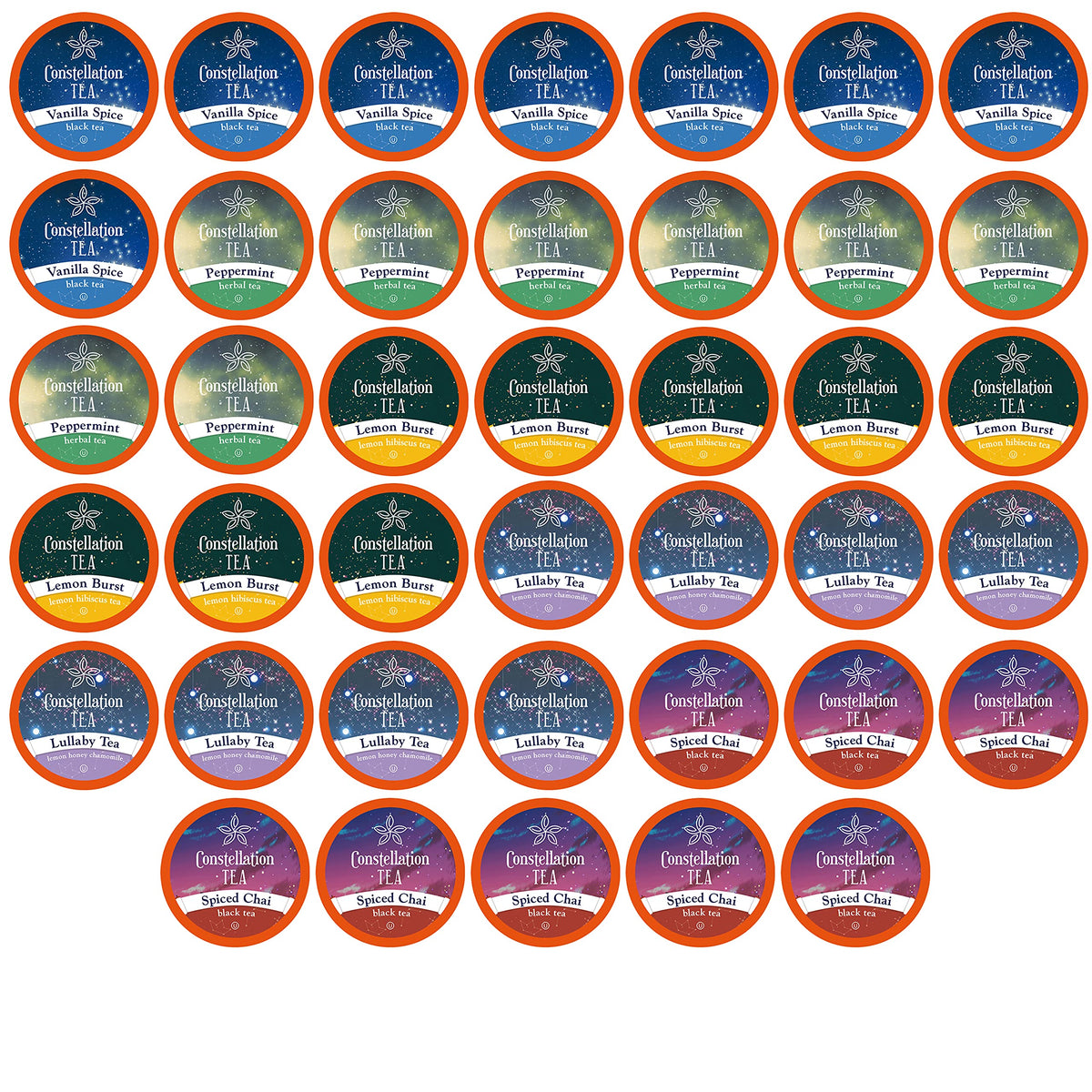 Constellation Tea assorted variety pack sampler pods for convenient flavor exploration.