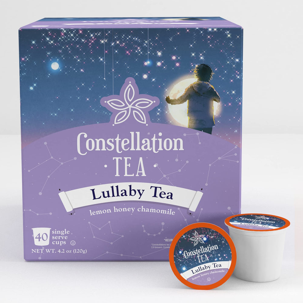 Constellation Tea Lullaby pod closeup highlights natural ingredients and calming aroma.