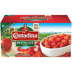 Contadina canned tomatoes on shelf; convenient pantry staple for quick Italian meals.