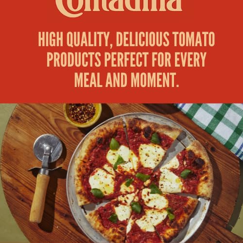 Open can pouring Contadina tomato paste into a sizzling pan.