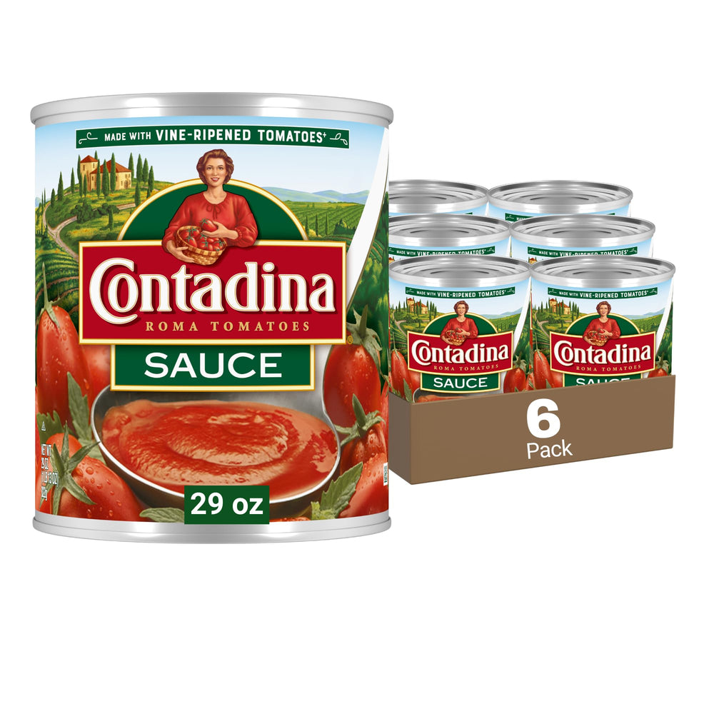 Contadina tomato sauce 29 oz can on pantry shelf for quick Italian meals