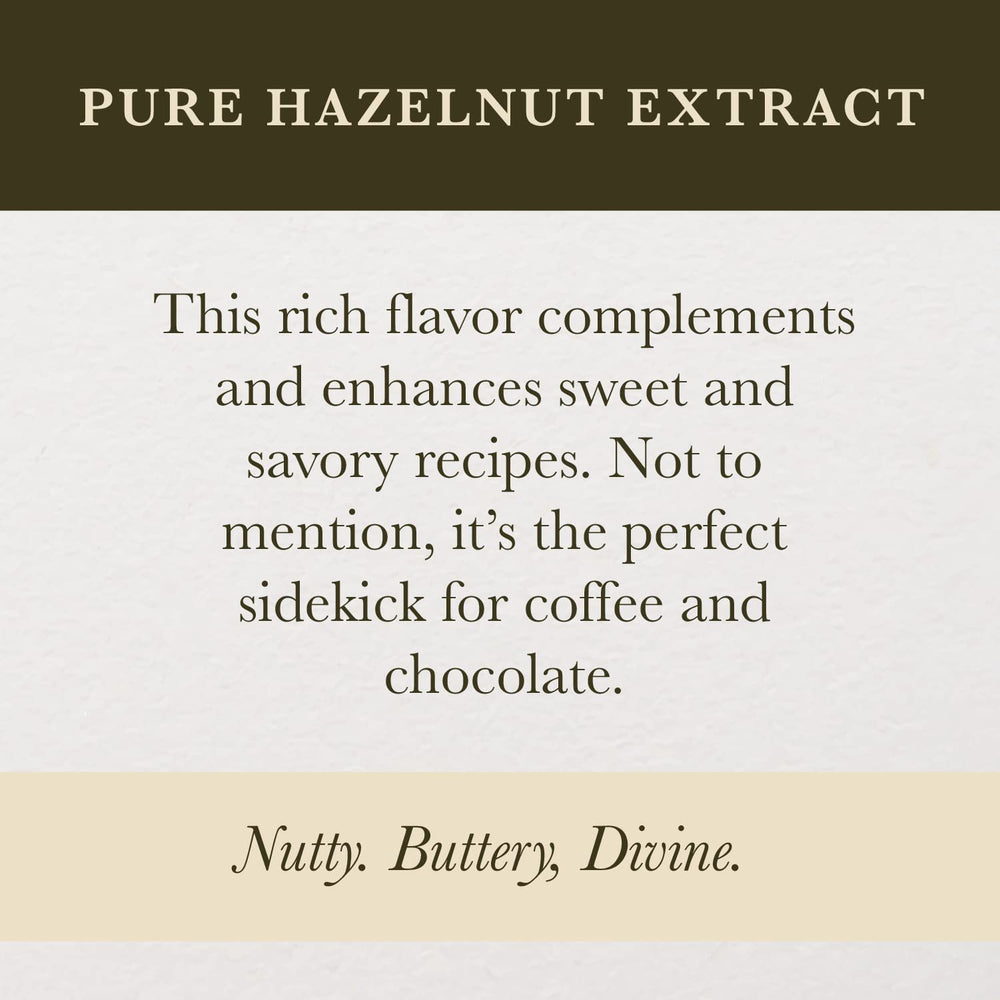 Label highlights natural hazelnut extractives for authentic flavor.