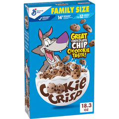 Cookie Crisp breakfast cereal with chocolate chip pieces in a bowl ready with milk.