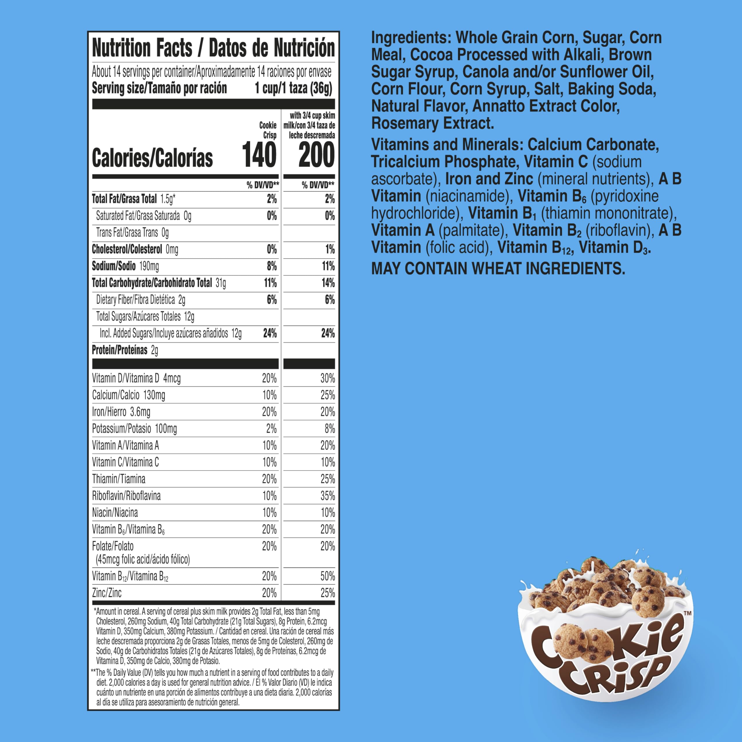 Cookie Crisp mini-cookie shaped cereal pieces for a playful breakfast texture.