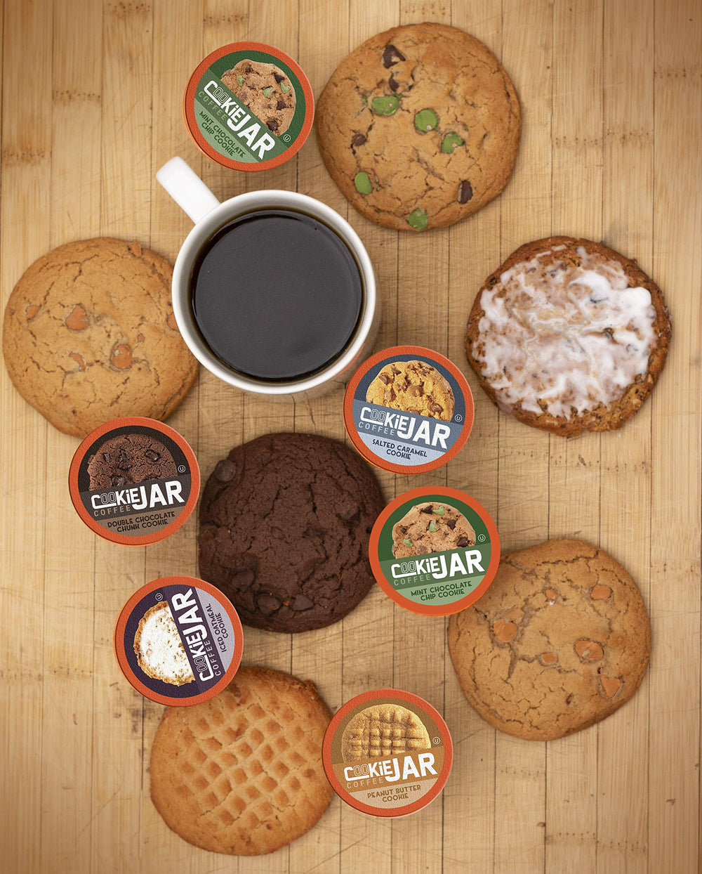 A steaming cup of hot chocolatey coffee from Cookie Jar pods.