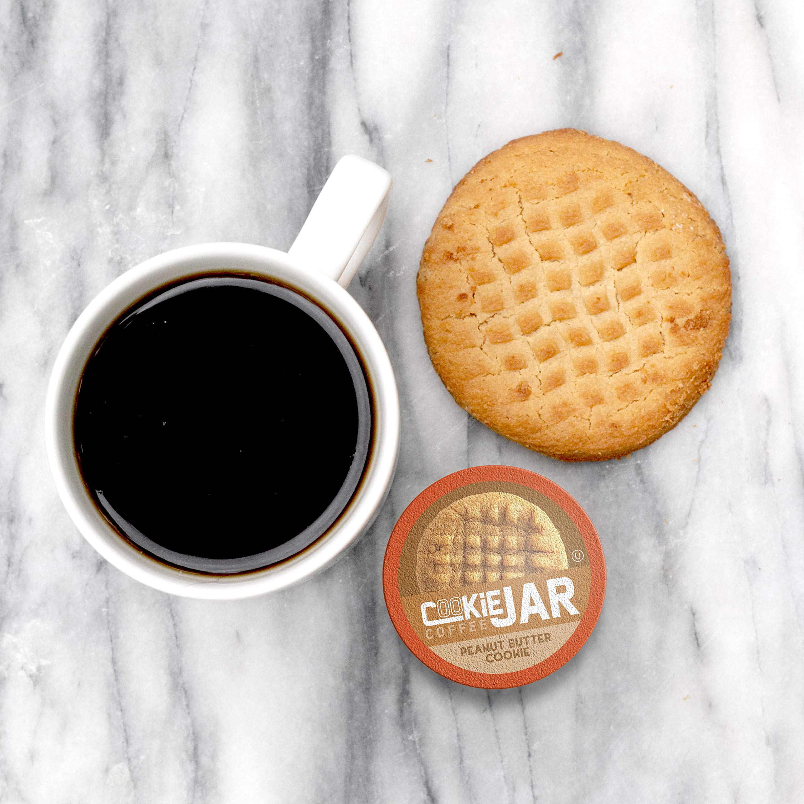 Cookie Jar peanut butter coffee pod in Keurig brewer for quick, single-serve convenience.