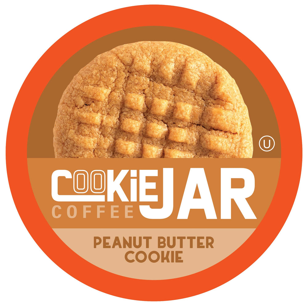 Cookie Jar peanut butter coffee pods in a box, ready for pantry storage and daily brewing.