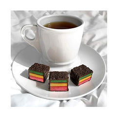 Cookies United Italian Rainbow almond cake with chocolate finish, perfect for on the go