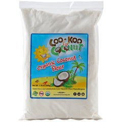 Cookoo for Coconut coconut flour bag highlighting gluten-free, high-fiber baking option.