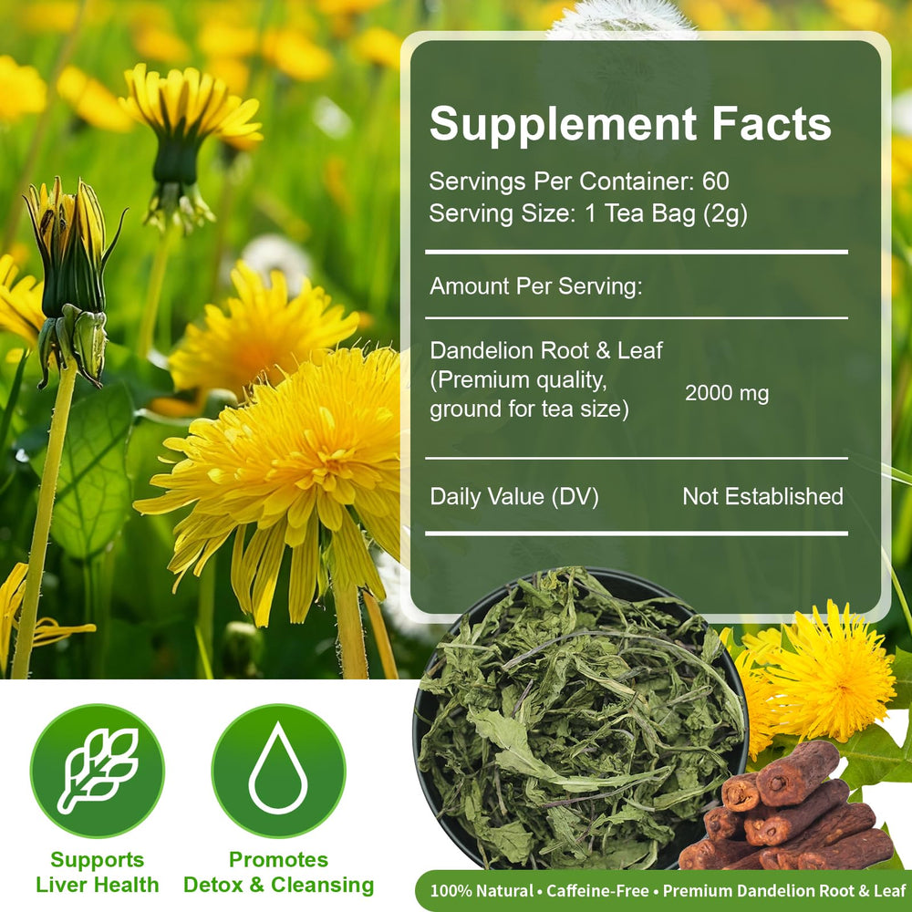 Cookools dandelion tea bags closeup reveals root-leaf blend for digestion