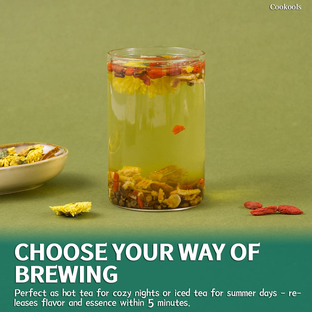 Brewing Cookools Dandelion Root Wolfberry Tea in a warm cup for a soothing ritual.