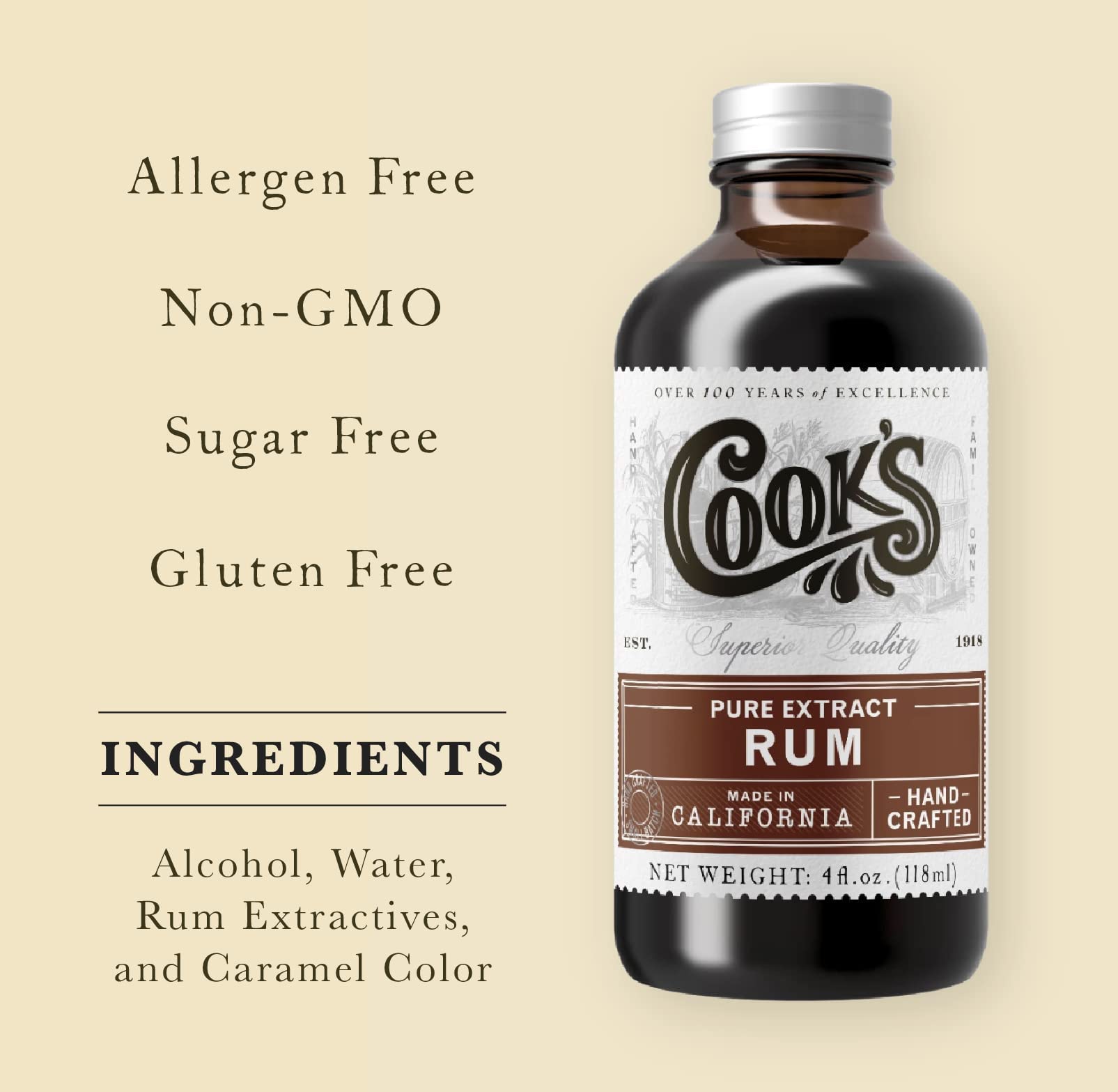 Pouring Cook's Pure Rum Extract from the bottle to flavor baked goods with aroma.