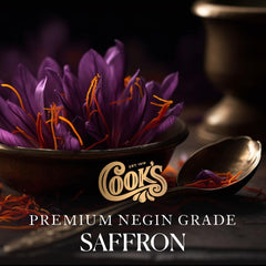 Close-up of Cook's saffron threads, hand-harvested quality for pure aroma in cooking.