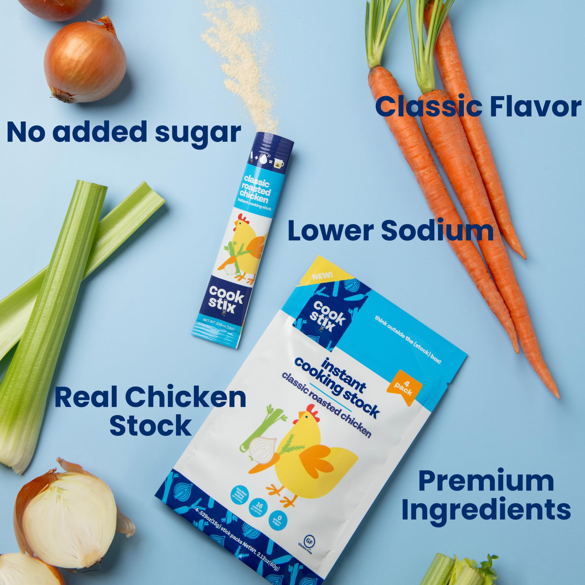Cookstix sticks season stews and sauces with natural chicken taste