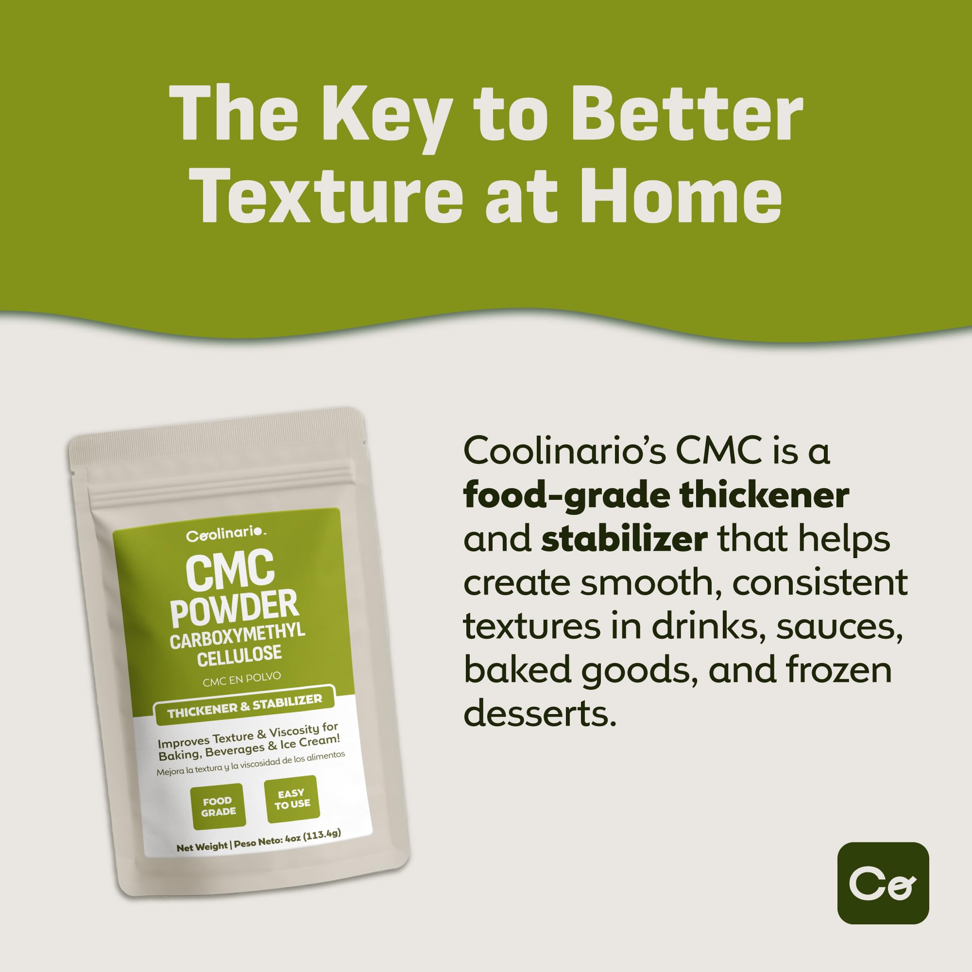 Coolinario CMC powder poured into liquid showcases quick dissolution.