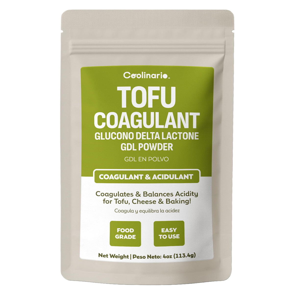 Coolinario GDL tofu coagulant powder for silky tofu texture.