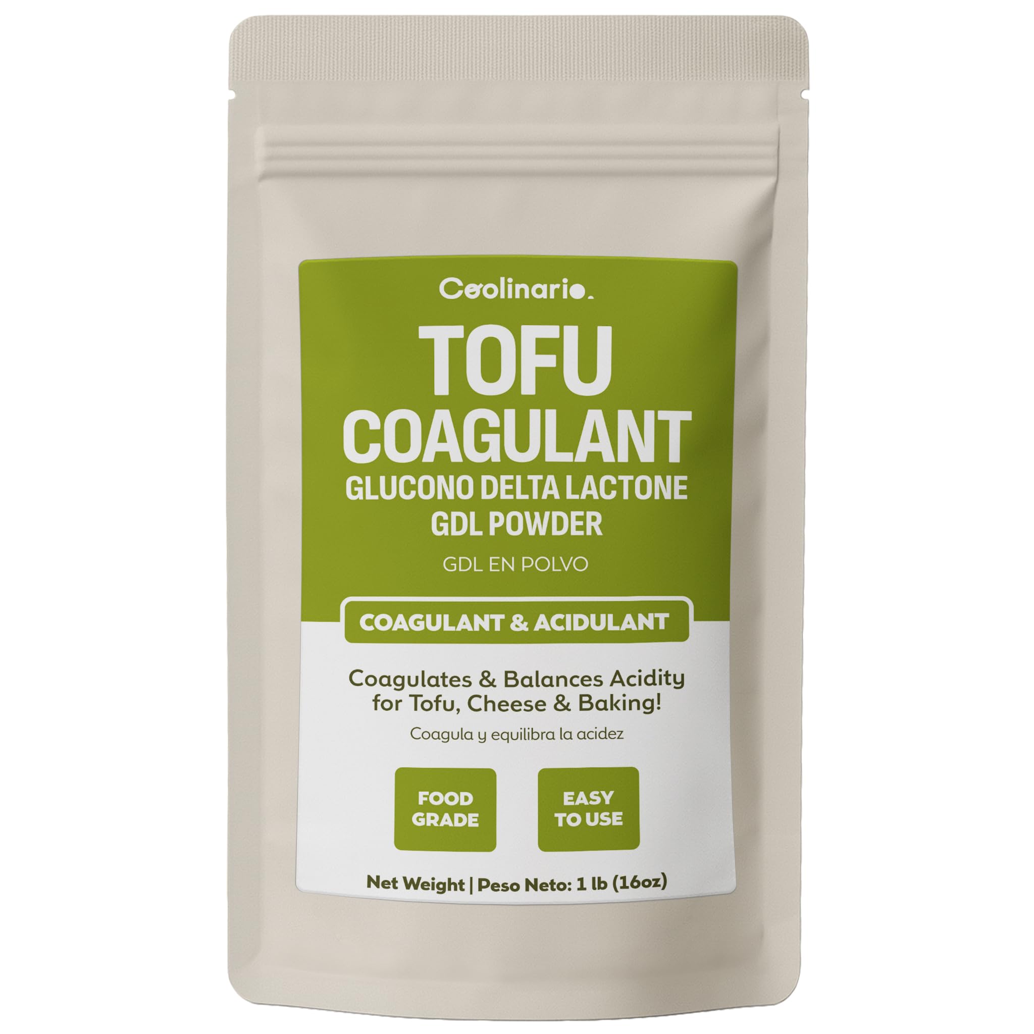 Coolinario GDL bottle pour shows gentle acidity for tofu coagulation.