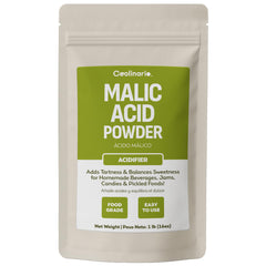 Coolinario Malic Acid Powder bottle pour shows easy dosing for tart beverage enhancement.