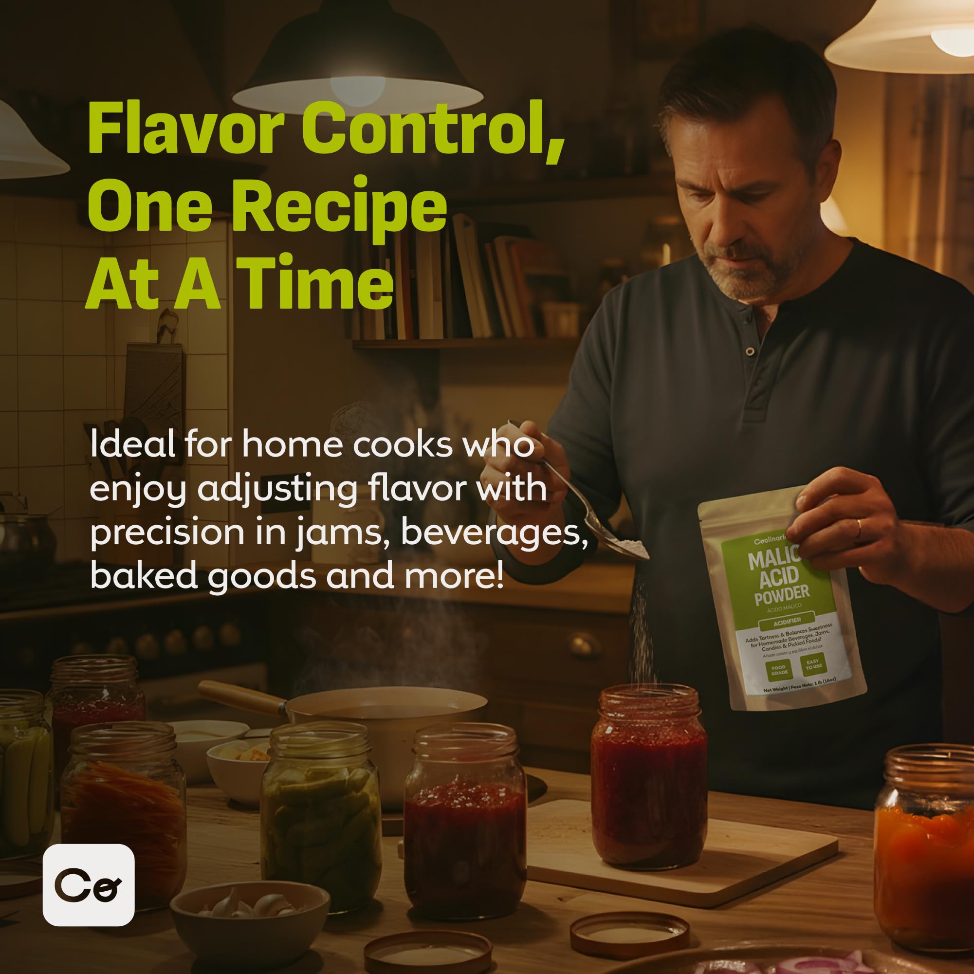 Coolinario Malic Acid Powder brine use illustrates acidity adjustment for ferments.