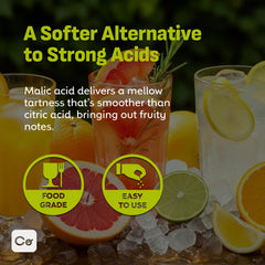 Close-up of Coolinario Malic Acid Powder label showing food-grade quality