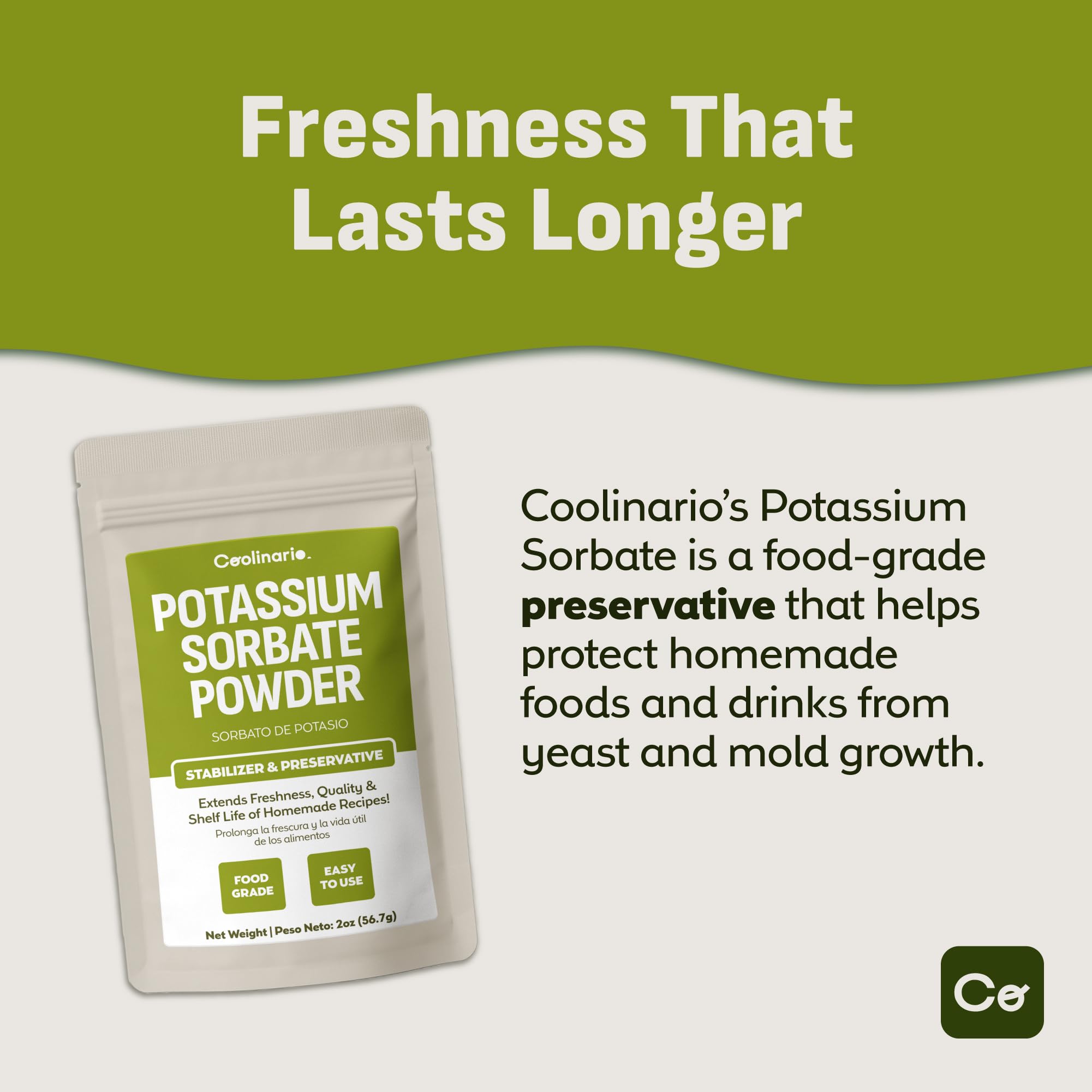 Coolinario potassium sorbate in baked goods keeps breads and cakes soft longer.