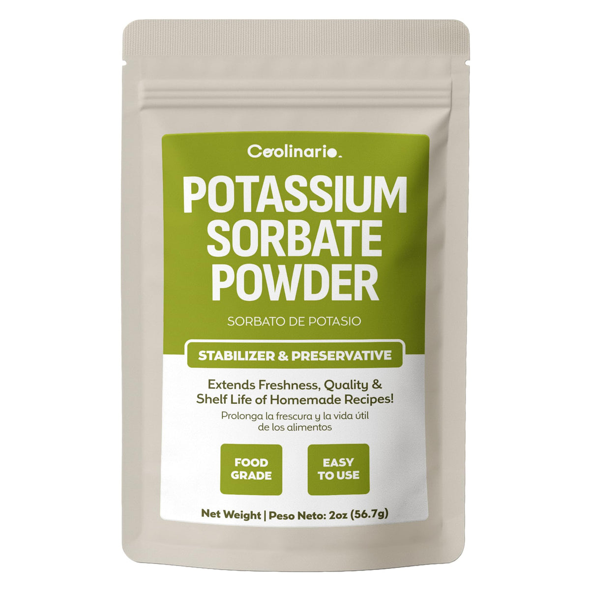 Coolinario Potassium Sorbate bottle stabilizes flavors in wines and beverages