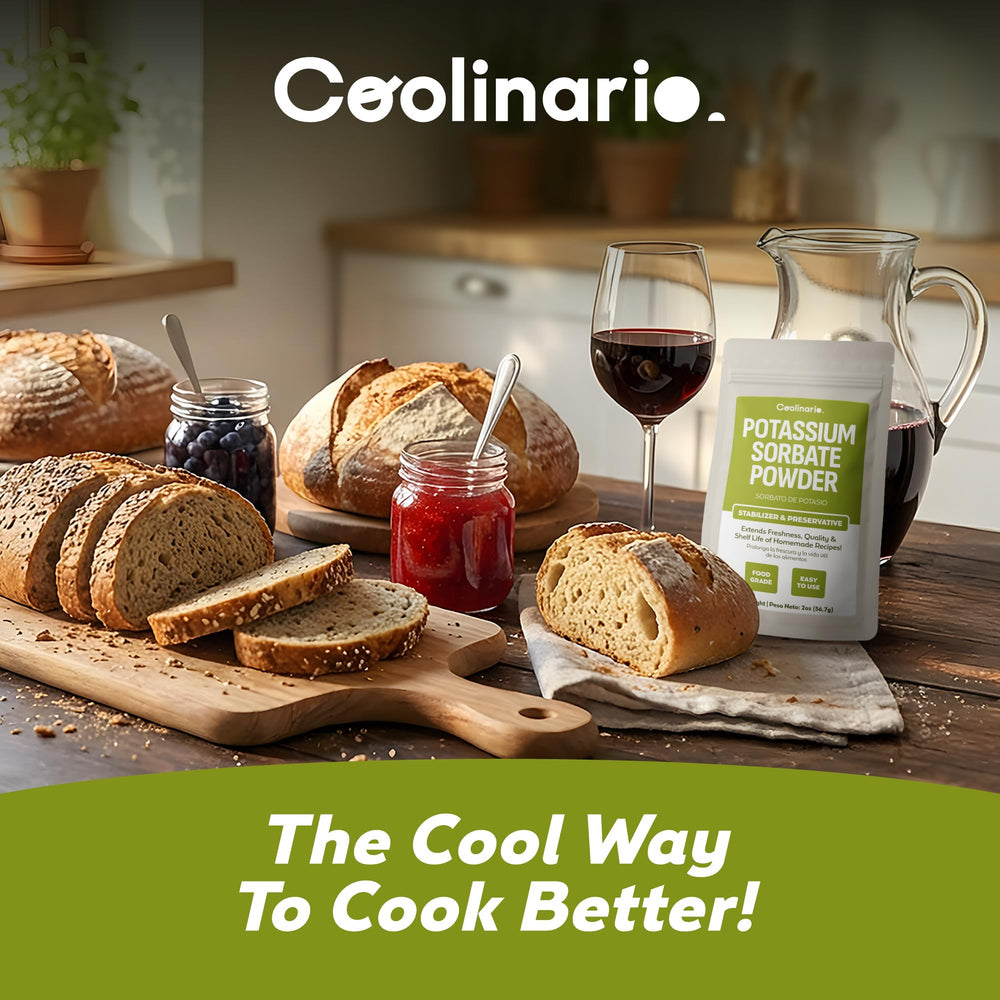 Coolinario potassium sorbate packaging includes dosing guidance for safe use.