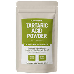 Coolinario Tartaric Acid Powder bottle being poured, balancing wine acidity.