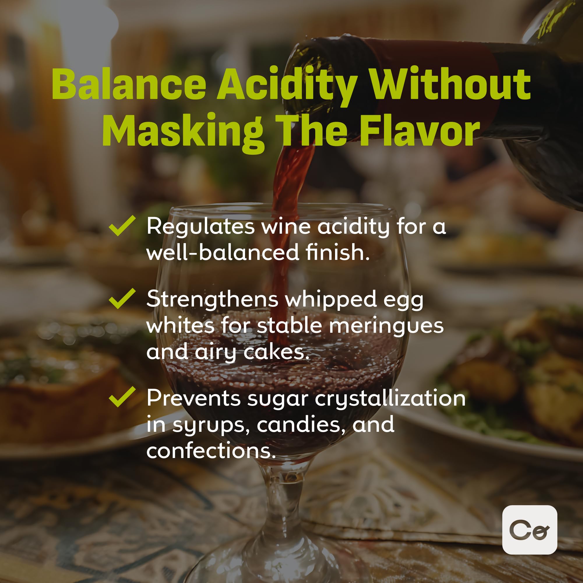 Coolinario Tartaric Acid Powder used in confections to boost tartness.