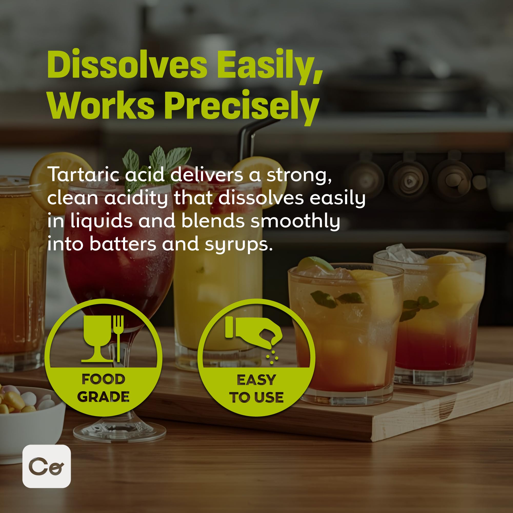 Coolinario tartaric acid powder in wine preparation, helps regulate acidity.