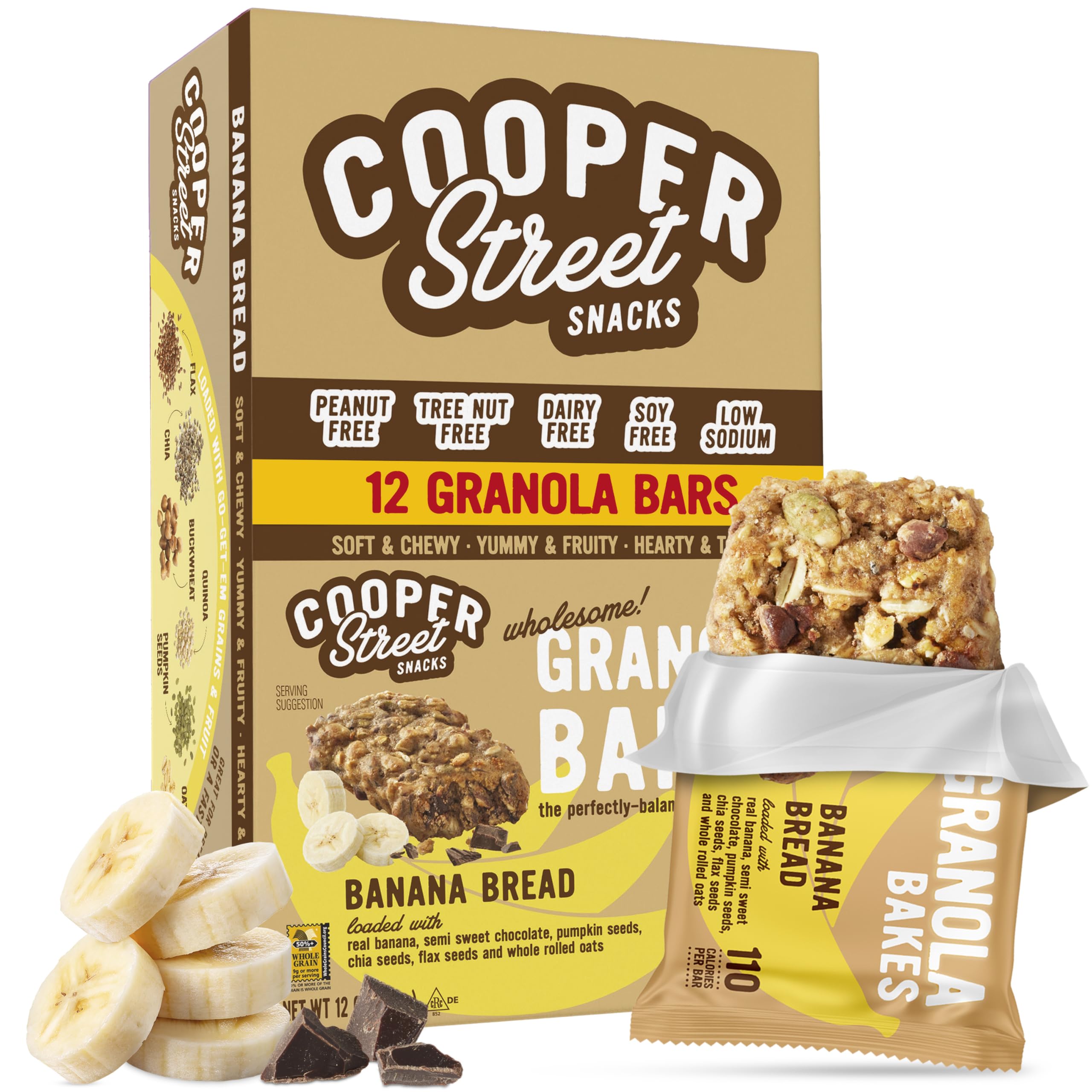 Cooper Street banana bread granola bar with soft chewy texture, ideal for on-the-go snacking.