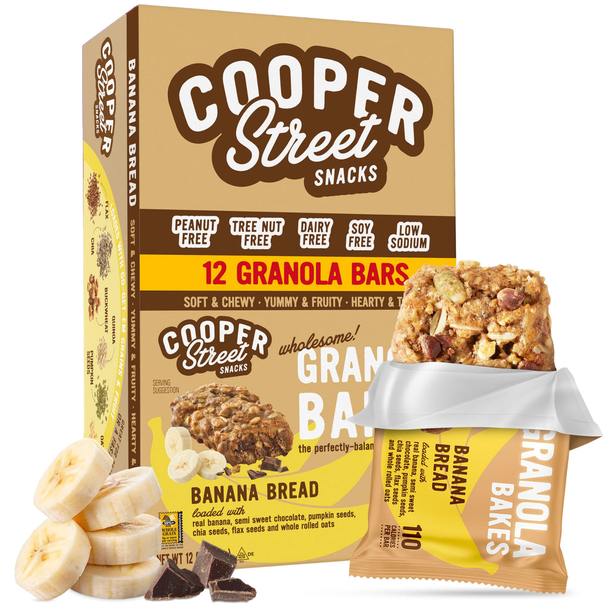 Cooper Street banana bread granola bar with soft chewy texture, ideal for on-the-go snacking.