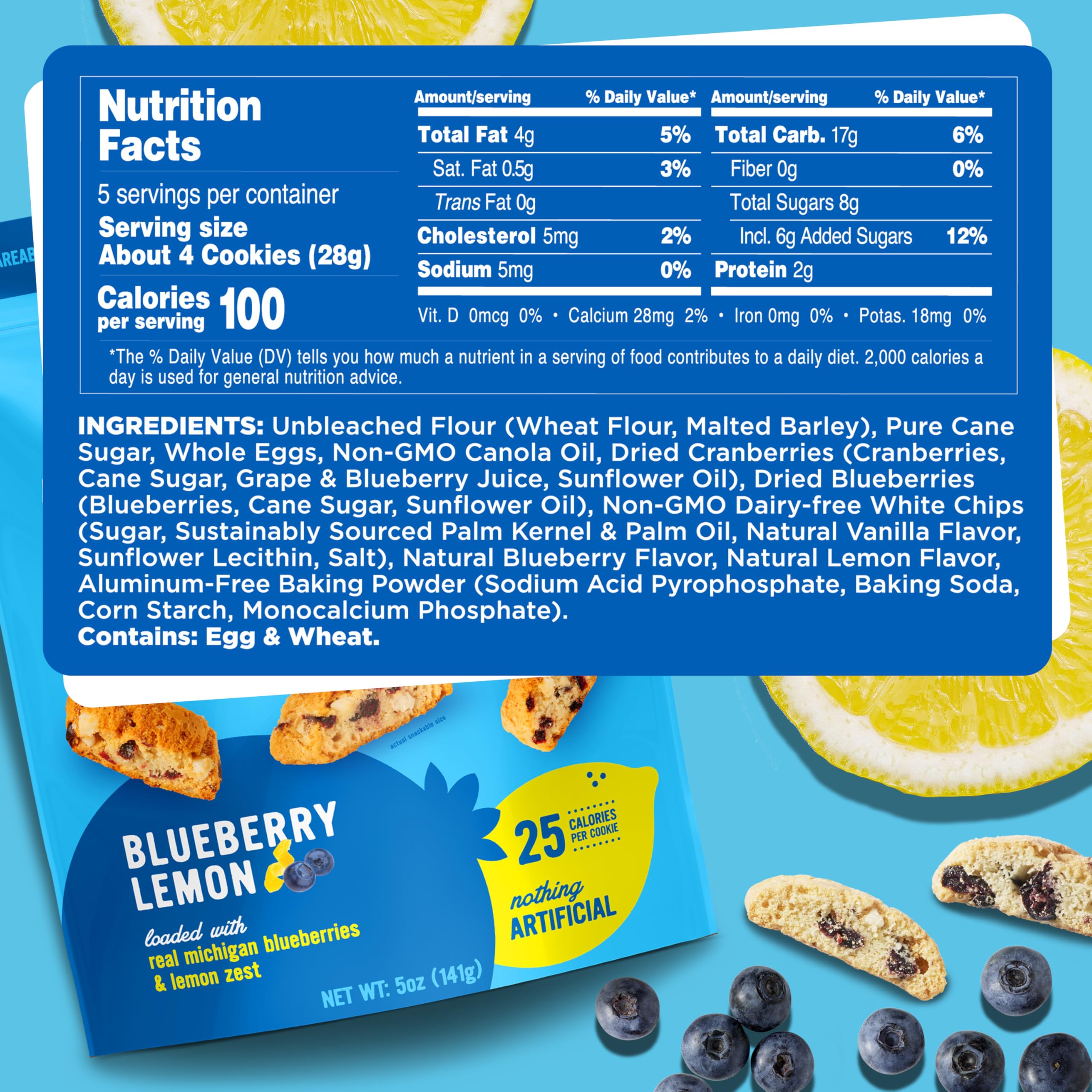 Cooper Street Twice Baked Lemon Blueberry Biscotti displays a crisp, light texture.