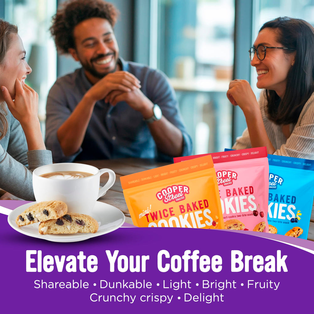 Cooper Street biscotti dunking with coffee—crisp texture enhances your cafe break.