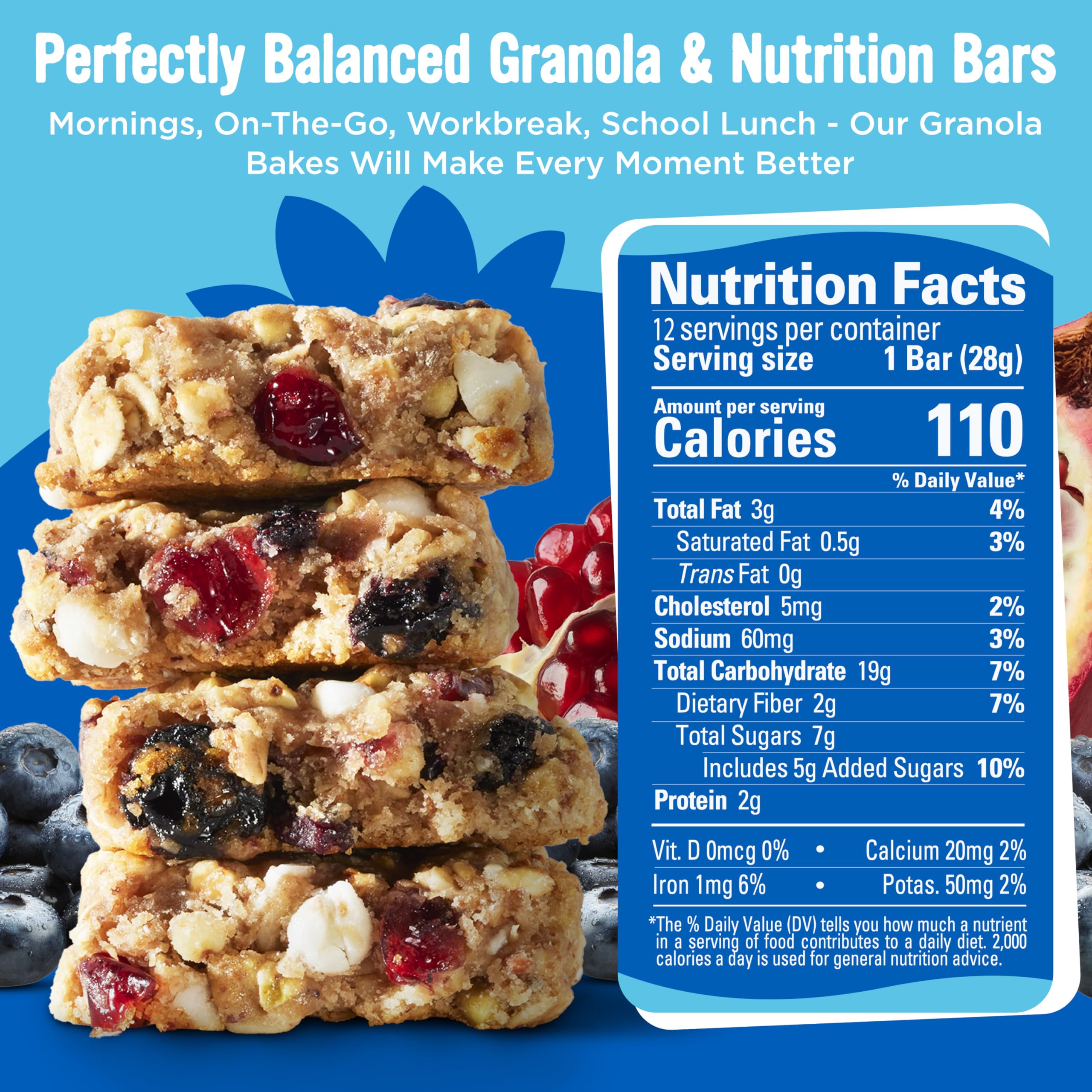 Cooper Street Blueberry Pomegranate Granola Bakes individual bar showing chewy texture for on-the-go.