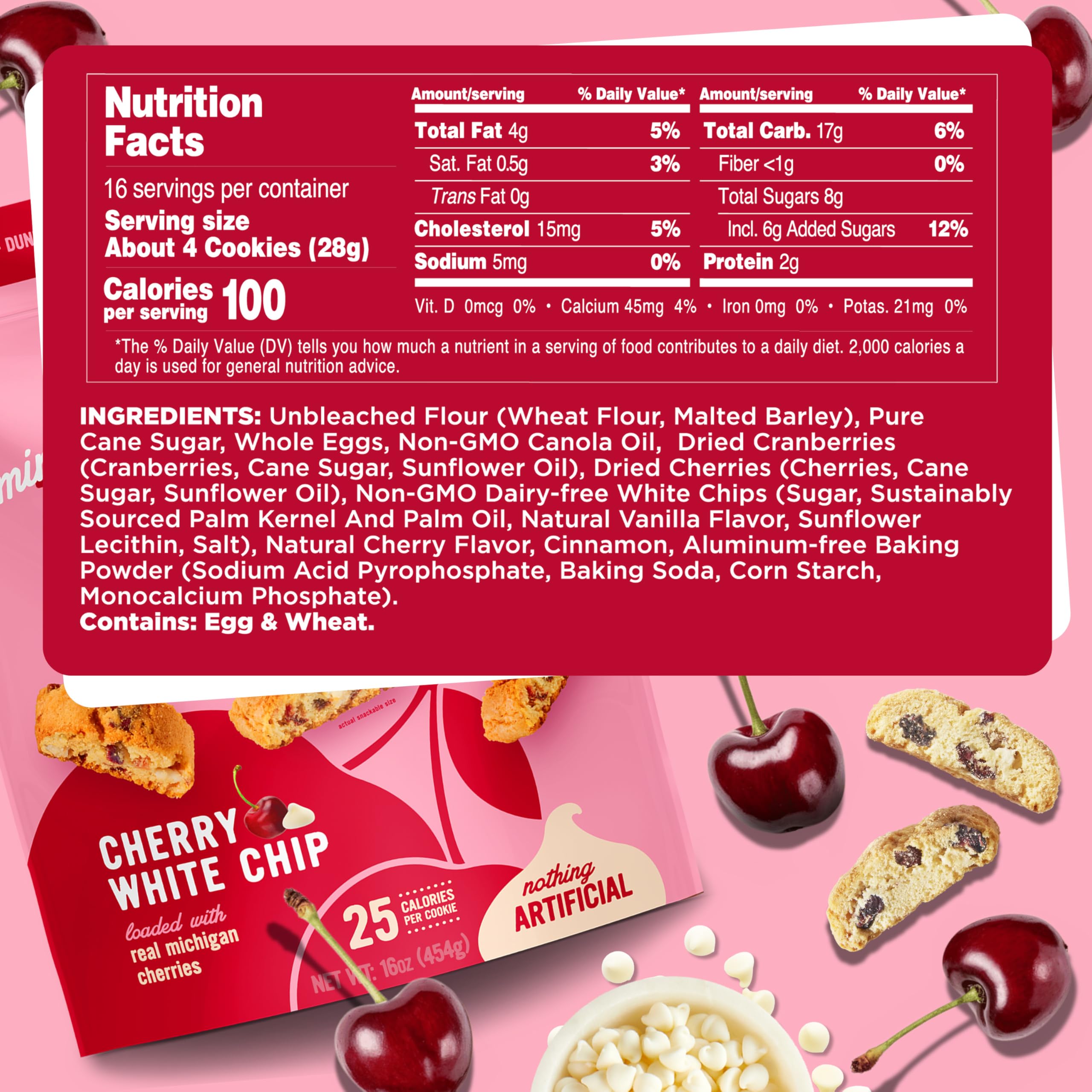 COOPER STREET cherry white chip biscotti closeup with real Michigan cherries.