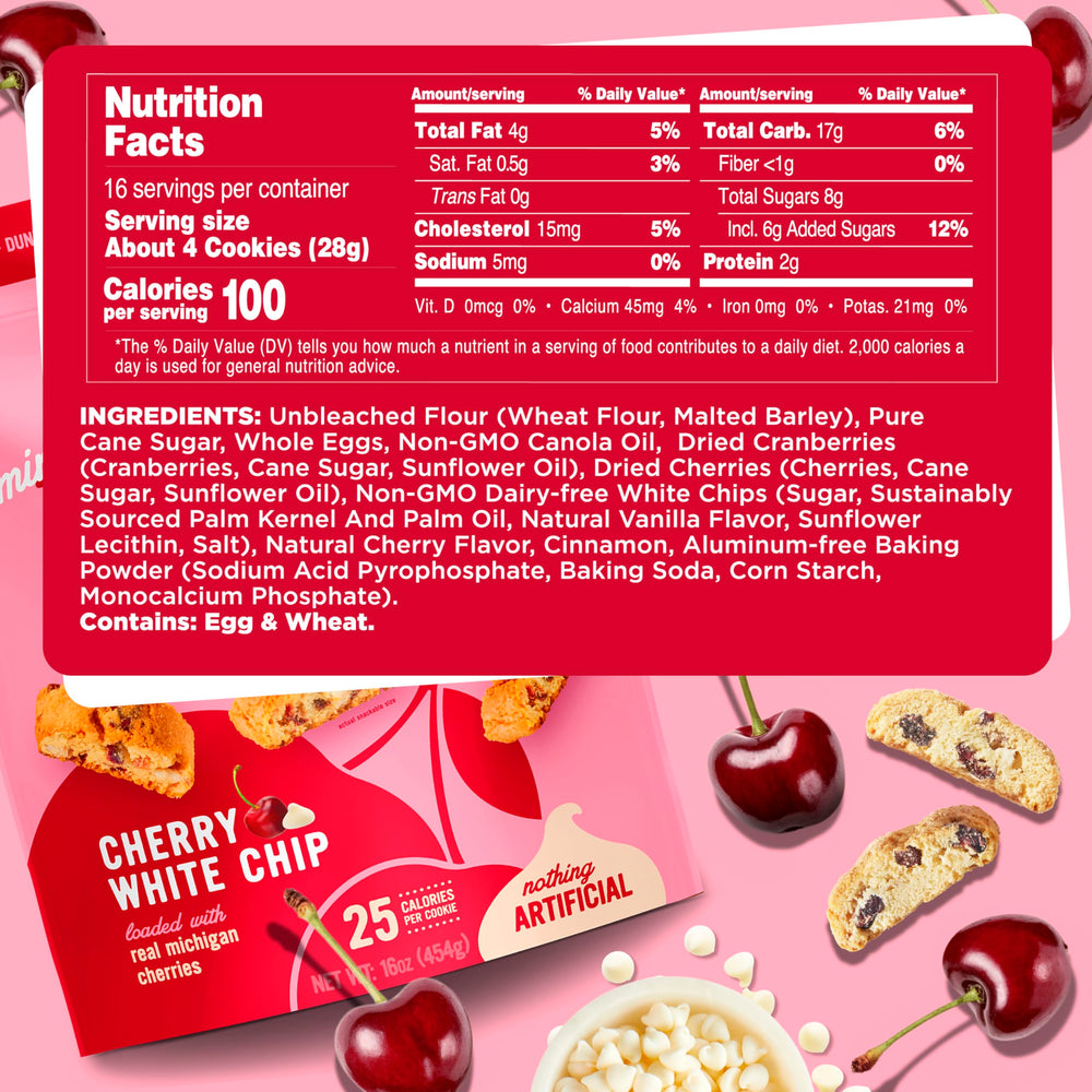 COOPER STREET cherry white chip biscotti closeup with real Michigan cherries.
