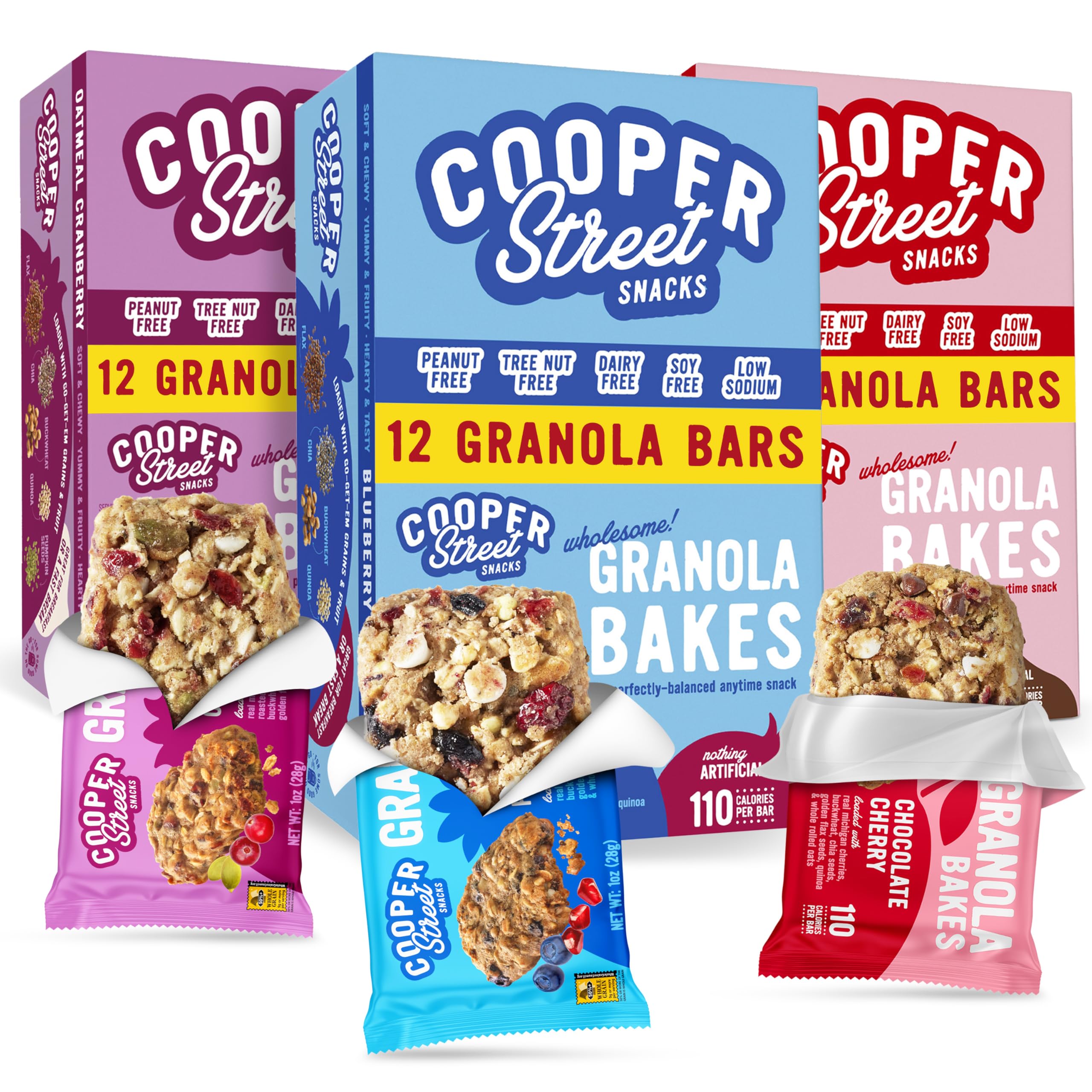 Cooper Street Granola Bakes Blueberry Pomegranate bars with real fruit flavor for on-the-go snacking.