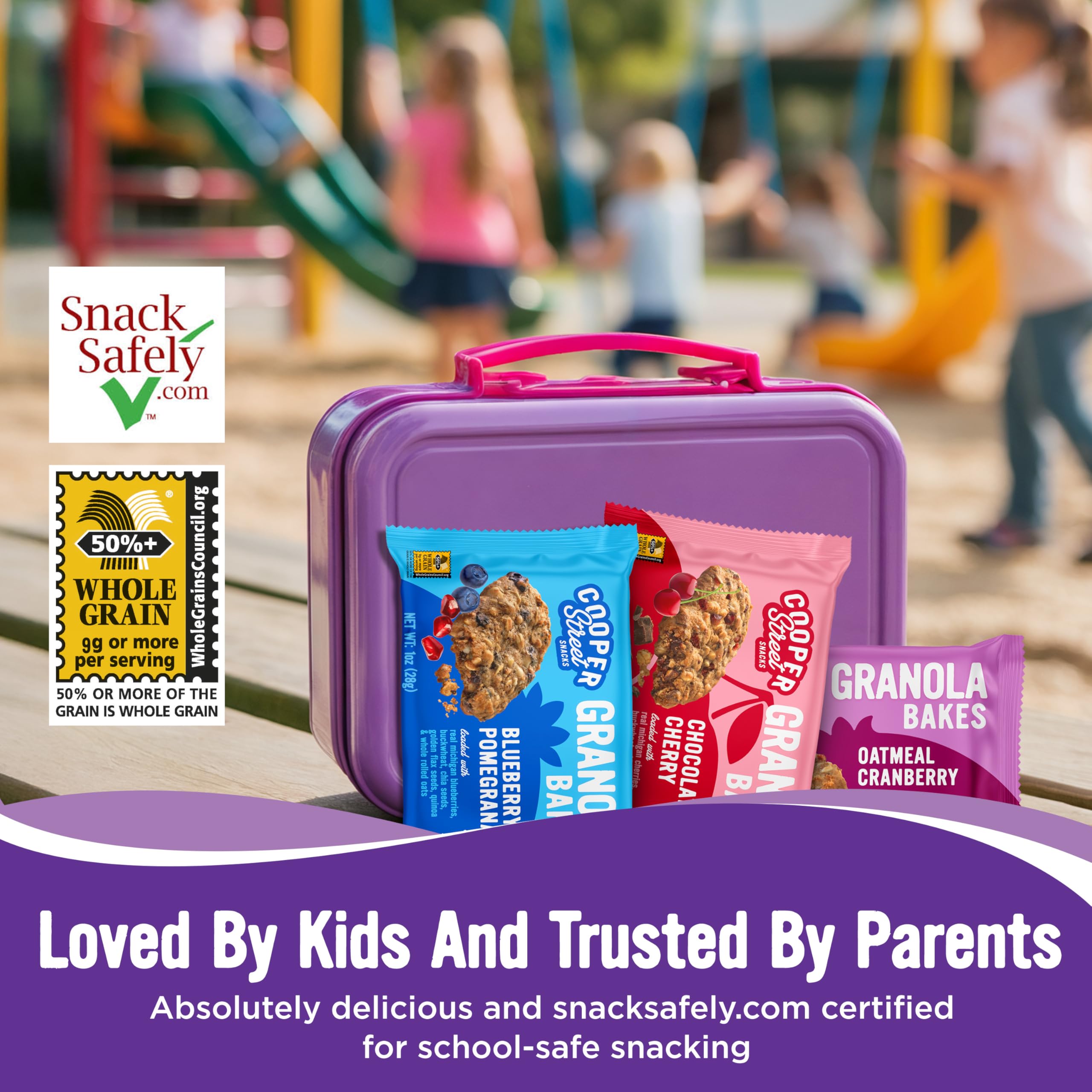 Cooper Street Granola Bakes Individually Wrapped bars for convenient school, work, or travel.